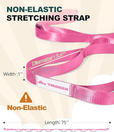 Vista 3 de Correa Trideer para estiramiento y yoga, correa de terapia física para entrenamiento en casa, ejercicio, pilates y gimnasia, 10 bucles, bandas