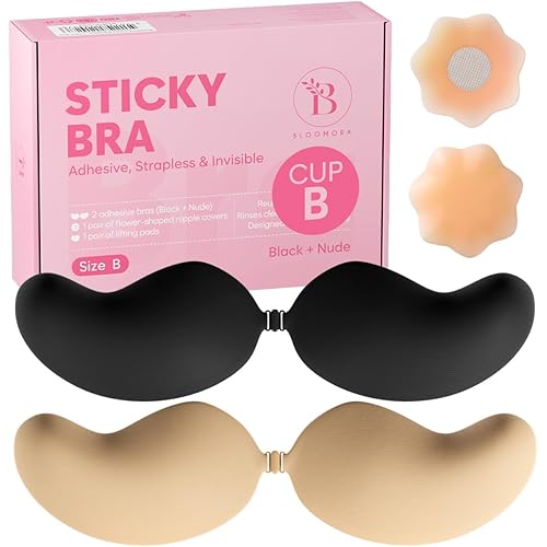 Sticky Bra Push Up – Backless, 2 Pair Invisible Adhesive Strapless Bra with Clip - A-D Cup
