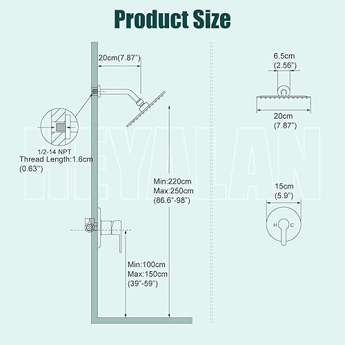 Miniatura 9 de Juego de grifo de ducha de 8 pulgadas, cabezal de ducha y mango redondo, sistema de ducha de acero inoxidable, cabezal de ducha de una sola función,