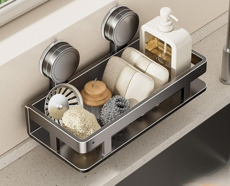 Suction Cup Shower Caddy Without Drilling Carbon Steel Shower Caddy Suction Cup No Drilling Shelf Bathroom No Installation