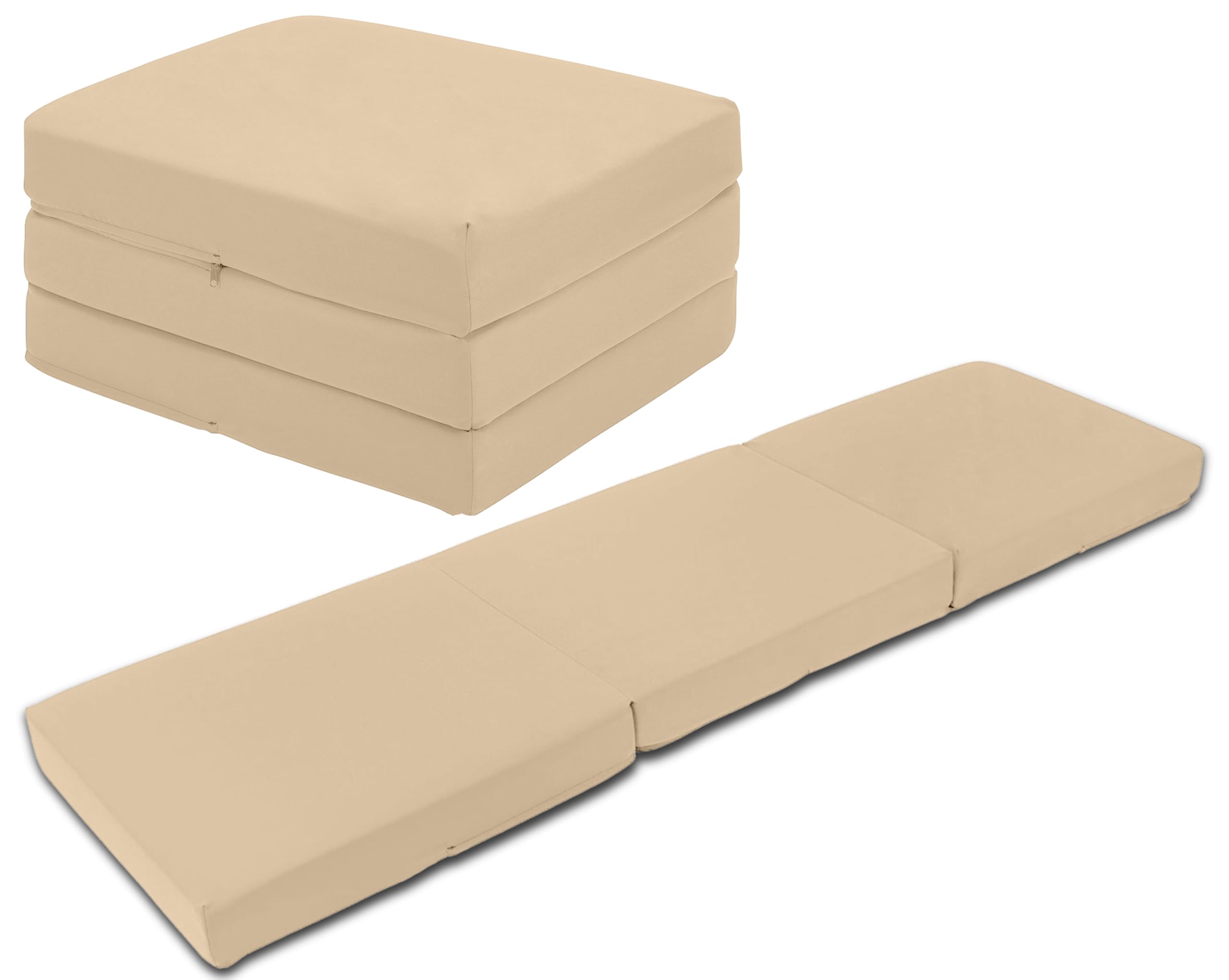 Sapphire Collection Z bed Cube Foldable Futon Mattress for Adults Kids Sleepover Chair Bed Single Futon Ready Bed Floor Mattress for Living Room Playroom Soft & Comfy Foam (Cream) — image 1