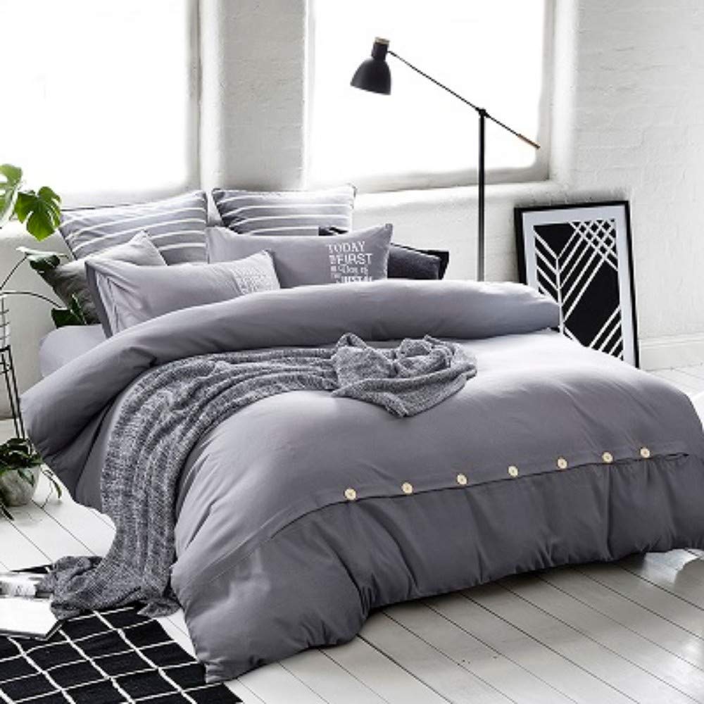 Sábana y funda de almohada duver gris plata para cama reina suave