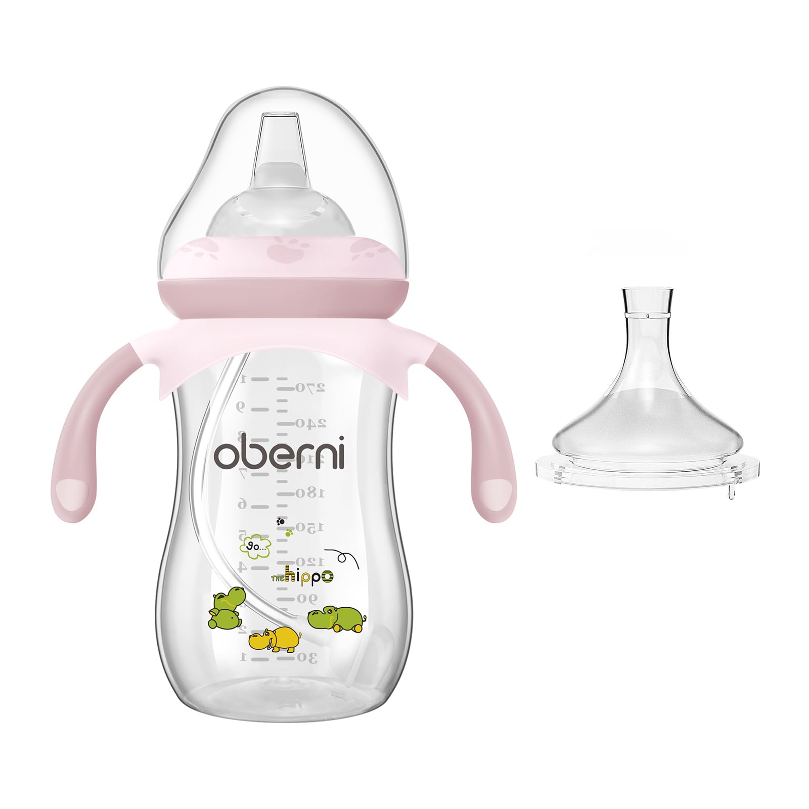 Oberni Non-Spill Sippy Cup, Weighted Straw Baby Water Bottle with Removable Handle for 6 12 Months, Toddler Milk Bottle, BPA-Free | 270ml | Pink (1 Pack)