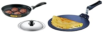 Hawkins Futura Non-Stick Frying Pan with Steel Lid, 26cm and Q28 Futura Non-Stick Dosa Tava, 28 cm, Black