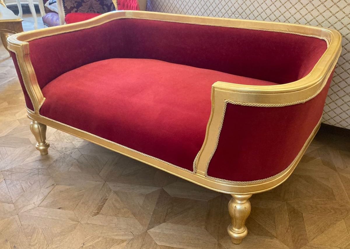 Casa Padrino Cama Barroco para Perros y Gatos Rojo Burdeos/Oro - Sofá para Perros y Gatos de Estilo Barroco - Muebles barrocos para Perros y Gatos - Muebles barrocos para Mascotas