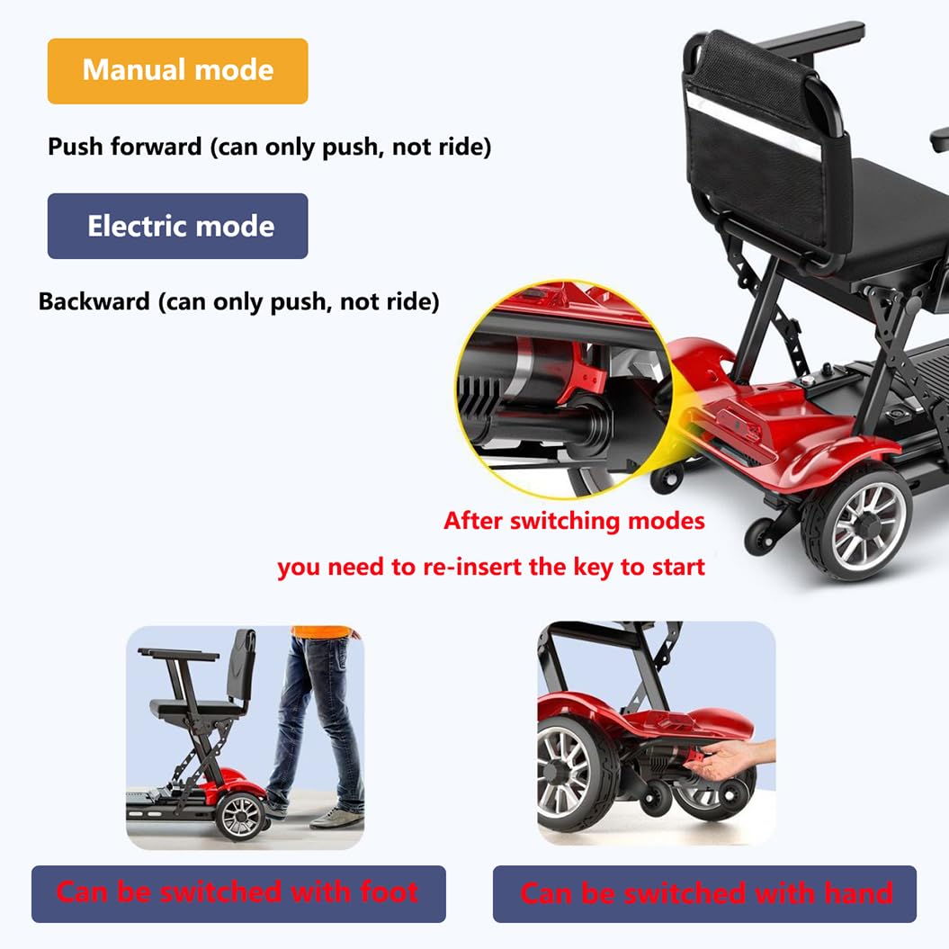 Scooters De Movilidad Plegables Y Ligeros, Scooter De 4 Ruedas,Scooter De Movilidad Para Maletero De Coche De Viaje,Scooter De Viaje Portátil,Silla De Movilidad De 4 Ruedas red