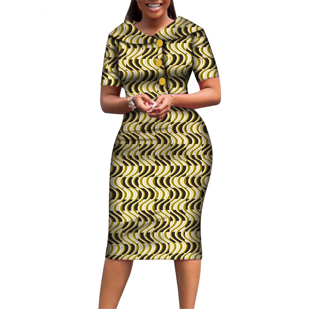 Amazon.com: African Print Dresses for Women Short Sleeve Mid-Dress Dashiki  Traditional Knee-Length African Dresses 3033 L : Clothing, Shoes & Jewelry