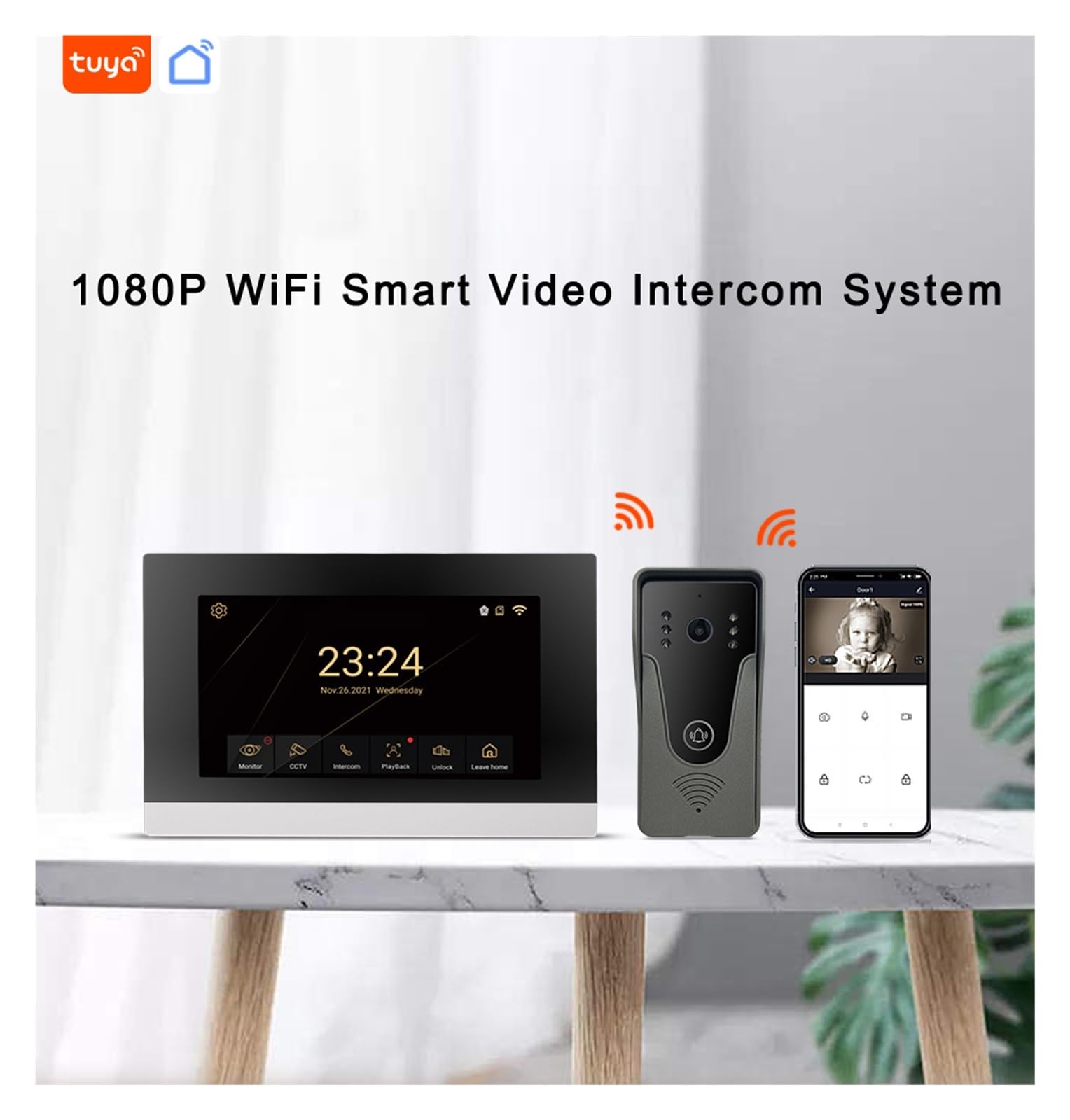Domofon bezprzewodowy System wideodomofonowy 1080P, domowy bezprzewodowy inteligentny dzwonek wideo, jeden panel wywoławczy + dwa wyświetlacze dla firmy/biura/hotelu(H-R6-P356B-2M503WA-B)