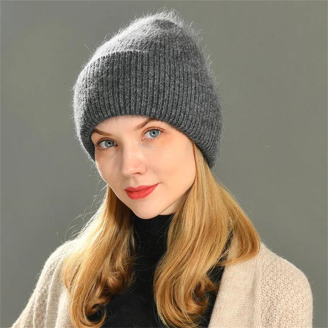Gorro De Invierno Para Mujer, Gorro Tejido De Cachemira Con Doble Pliegue, Gorros De Piel Larga, Gorro Cálido