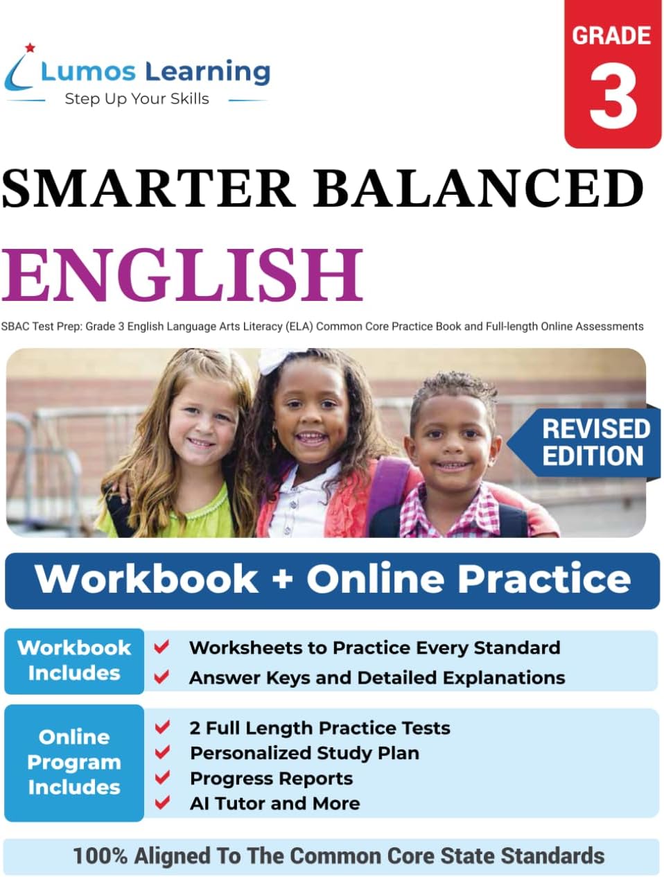 SBAC Test Prep: Grade 3 English Language Arts Literacy (ELA) Common Core Practice Book and Full-length Online Assessments: Smarter Balanced Study Guide (SBAC by Lumos Learning)