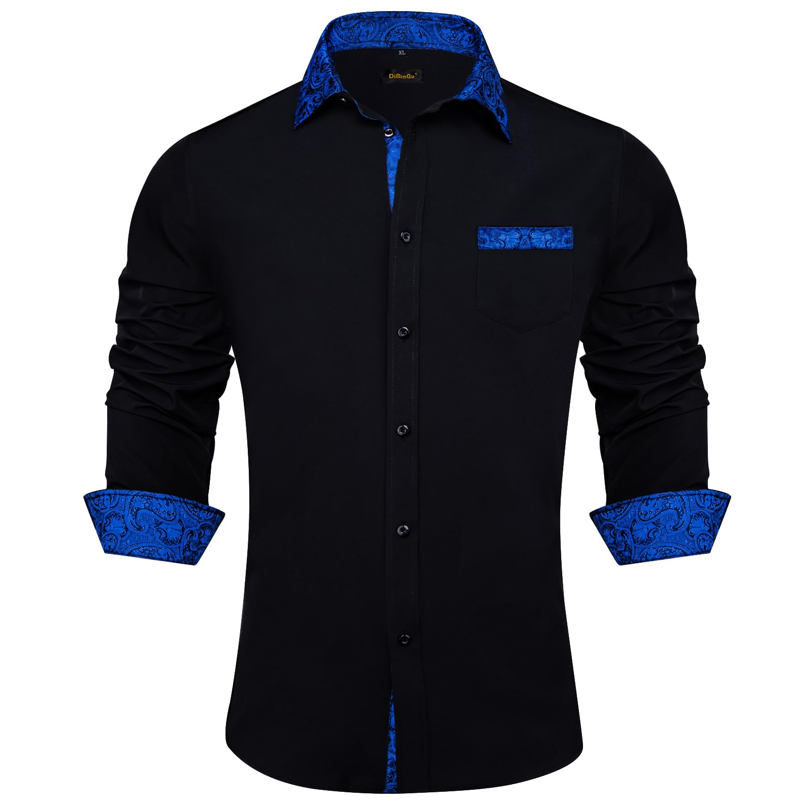DiBanGu Mens Long Sleeve Dress Shirt Casual Cotton Button Down Shirts with Pocket Business Inner Contrast Shirt