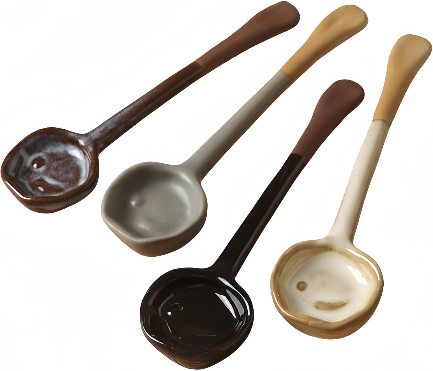 4-Pack - Ceramic Vintage Afternoon Tea, Coffee Whisk, Handmade Spoon, Long-Handle Coffee Scoop, tea scoop for loose tea, Size 5.9 * 1.5in(15 * 4cm)