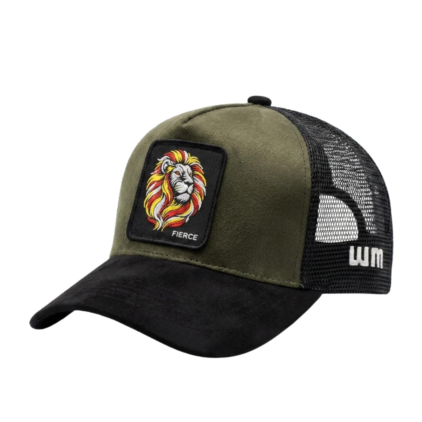 whim brim Fierce King Premium Suede Trucker Cap for Men | Structured 5-Panel Casual Cap | Embroidered Logo | Adjustable Fit | One Size (54–56 cm) Black, Green-picture-21