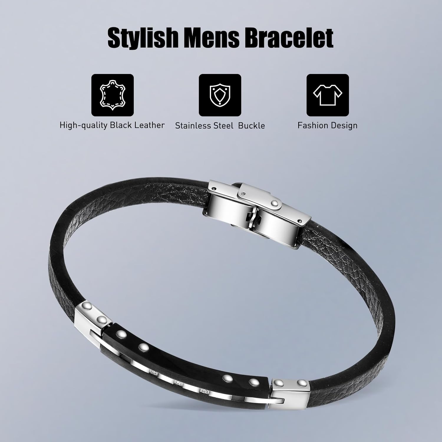 Mens Leather Bracelet with Clasp, Black Braided Leather With Black Inspirational Bangle Bracelets Wristband for Men, Gifts for Dad, Friends, Husband - Image 4