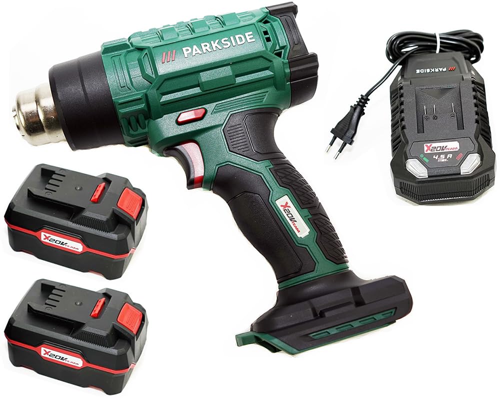 Pistola de aire caliente con batería de 20 V PHLGA 20-Li C2 en paquete Parkside con 3 boquillas (batería de 2 x 4 Ah