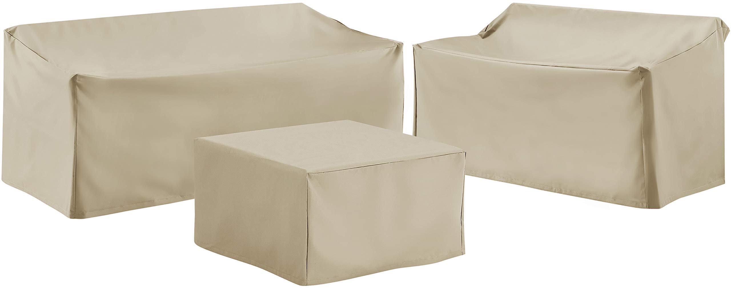 Crosley FurnitureMO75010-TA Heavy-Gauge Reinforced Vinyl 3-Piece Furniture Cover Set (Loveseat, Sofa, Square Table/Ottoman), Tan