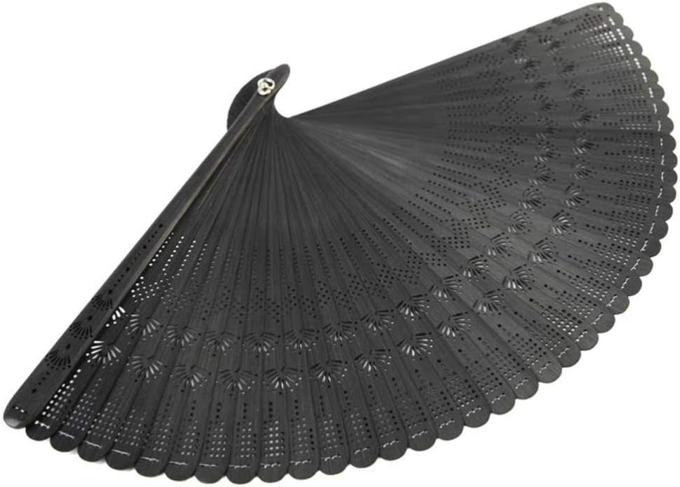 VOSAREA Folding Fan Chinese Wooden Carved Hand Fan Oriental Handheld Fan Gifts for Dancing Wedding Party Home Decorations Black