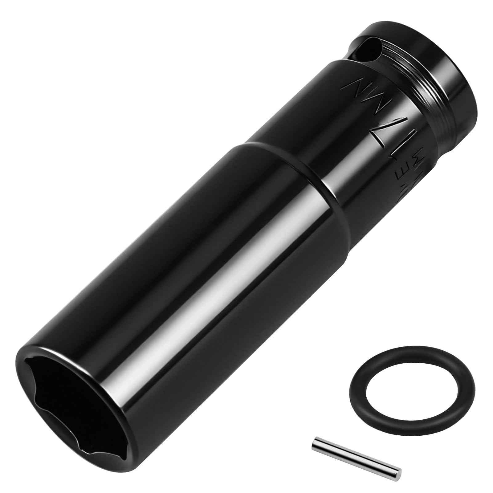 Lunhoo 17mm Deep Impact Socket, 1/2” Square Drive, 6 Point Hex Impact Socket for Long Bolts, Lug Nuts and Scaffolding Tools, Chrome Vanadium Steel with Retaining Pin & O-Ring