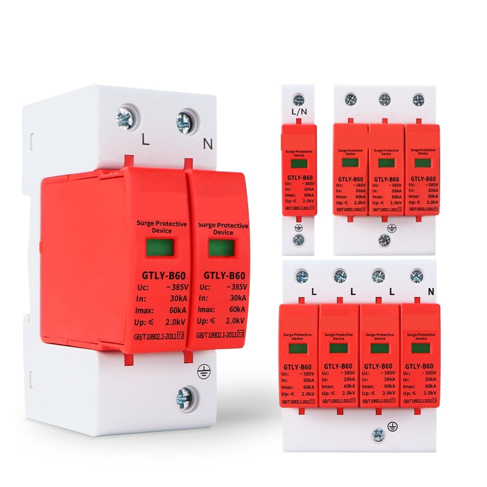 House Lightning Surge Protector AC SPD 1P 2P 3P 4P 40KA 60KA 220V 385V AC Protective Low-voltage Arrester Device(3P,220V 30-60KA)