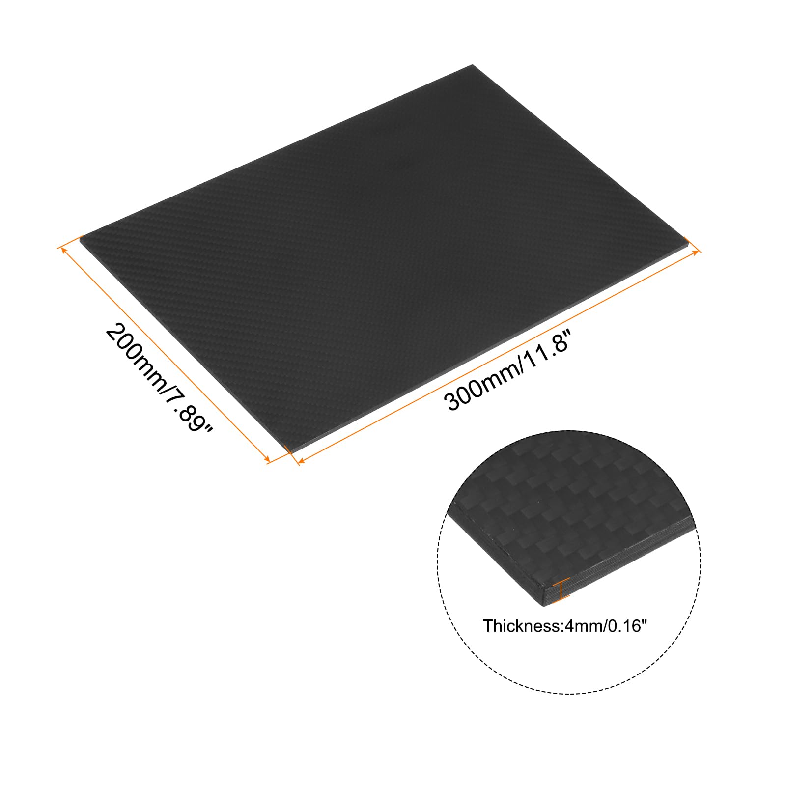 QUARKZMAN 1 Pièce Feuille de Fibre de Carbone 300×200×4mm Surface Mate Plaque de Fibre de Carbone Plate Tissage Sergé pour Cerfs-Volants Avion Rc