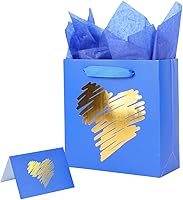 Vista 7 de ysmile Pequeña bolsa de regalo negra con papel de seda para hombres, fiesta de cumpleaños, aniversario, día del padre, 7.8 pulgadas, corazón dorado