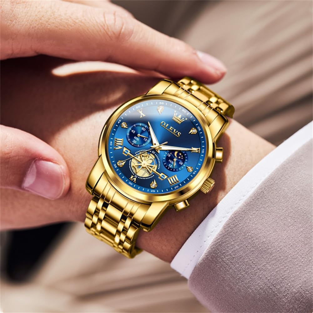 OLEVS Luxus Uhren Herren Quarz Edelstahlarmband 42mm Große 3Bar Wasserdicht