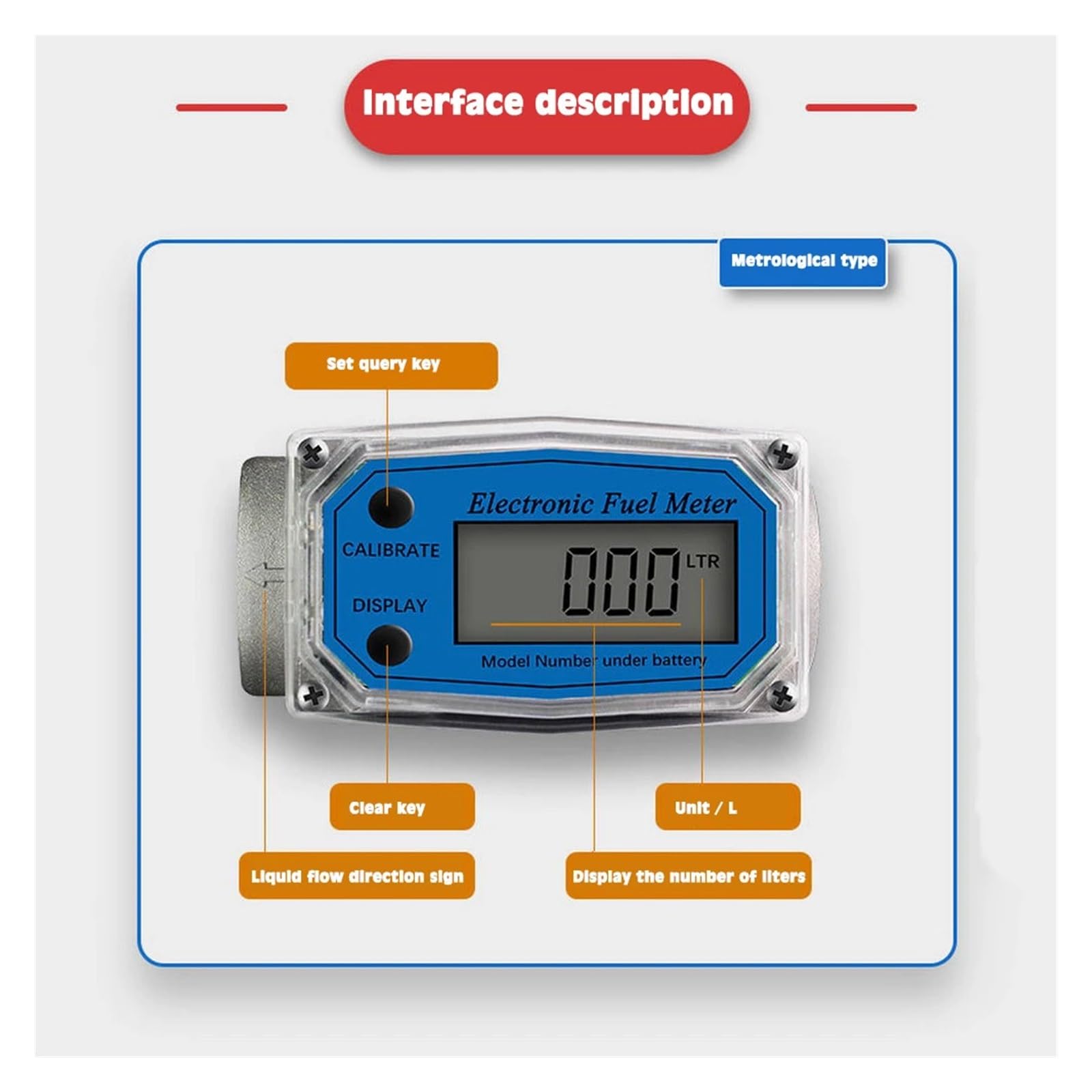 Elektroniczny przepływomierz turbinowy, precyzyjny wyświetlacz cyfrowy LCD do wykrywania oleju opałowego(2 inch)