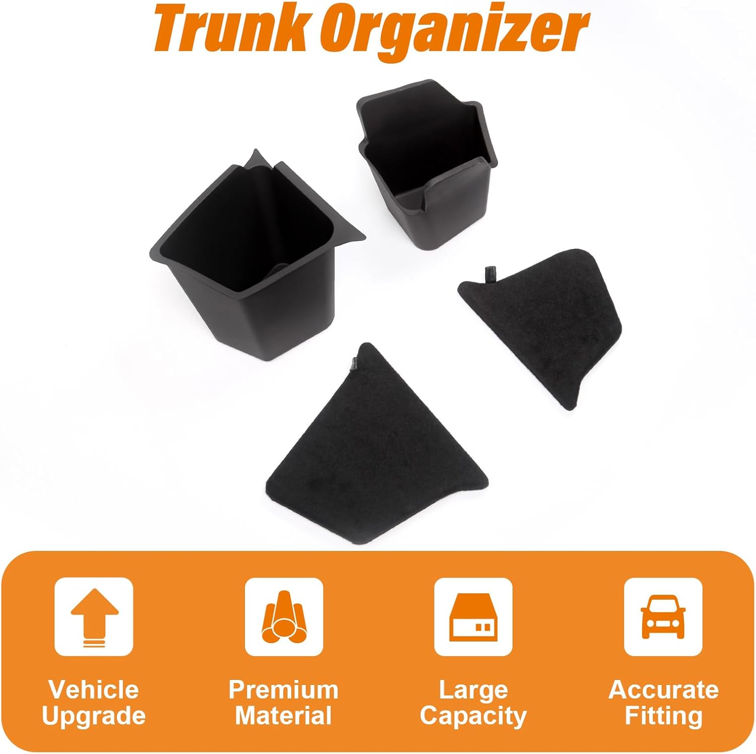 Trunk Storage Bins for Tesla Model Y Juniper 2025 2026 Trunk Side Organizer Boxes with Double-Layer Reinforced Carpeted Lids