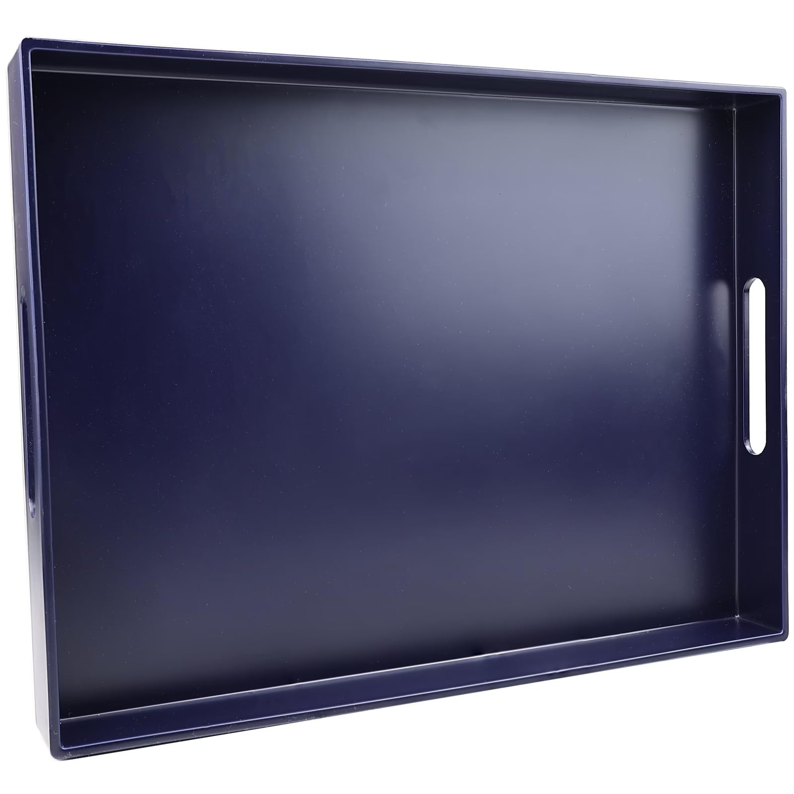 Navy Blue Serving Tray for Coffee Table, Rectangular Plastic Decorative Tray with Handles for Entertaining, Outdoor Patio, Living Room, Ottoman, Bathroom Counter, 11.8”*15.7”*1.6”
