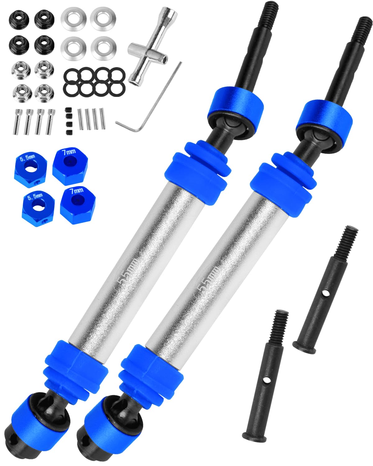 RcarmubWow RC Axle Driveshafts Axle Upgrades Part for 1/10 Rustler 2WD(VXL),Stampede 2WD(VXL),#45 Steel Front & Rear Drive Shafts CVD,2PCS,Silver &Navy Blue(Not for Slash 2wd)