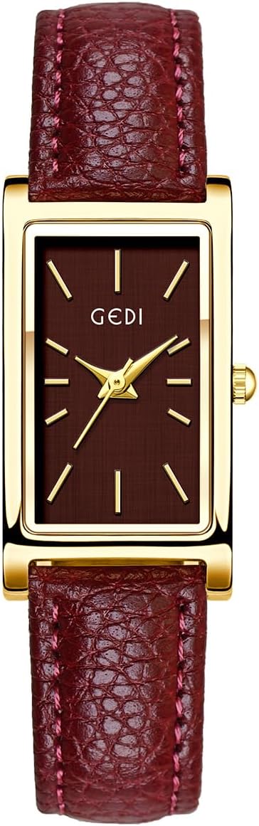 FANMIS Vintage Women’s Rectangle Wristwatch Classic Ladies Analog Quartz Watch Ultra-Thin Ladies Bangle Bracelet Watch Female Business Dress Watches with Leather Strap