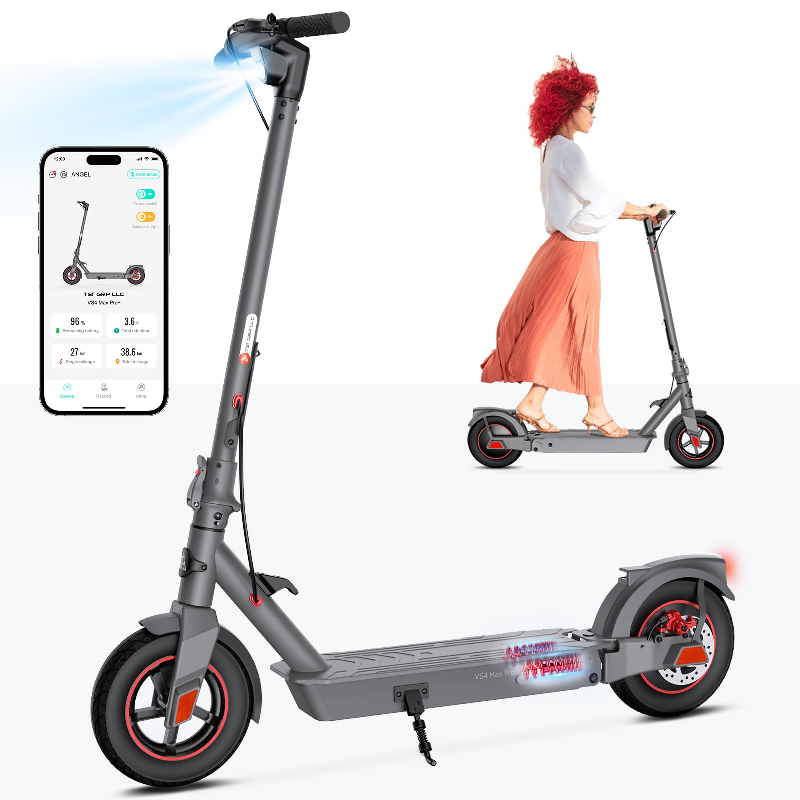 TST Electric Scooter, Max 20 Mph Foldable E Scooter for Adults, Peak 800W Motor, 30 Miles Range, 10" Solid Tire, All Aluminum Body Electric Scooter Adults with Shock Absorption and App Control