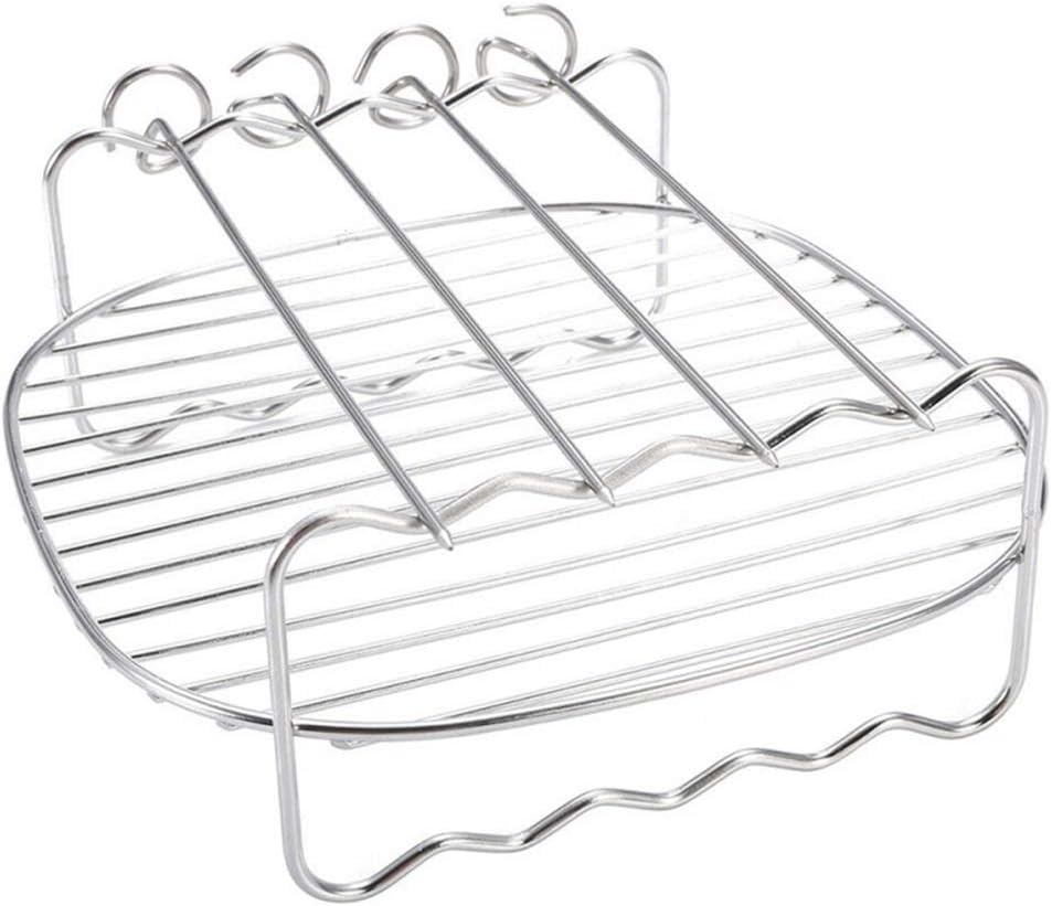 Portable Stainless Steel BBQ Rack Skewer Barbecue Grill Baking Tray Rack for Air Fryer Double-Deck Home Replacement Barbecue