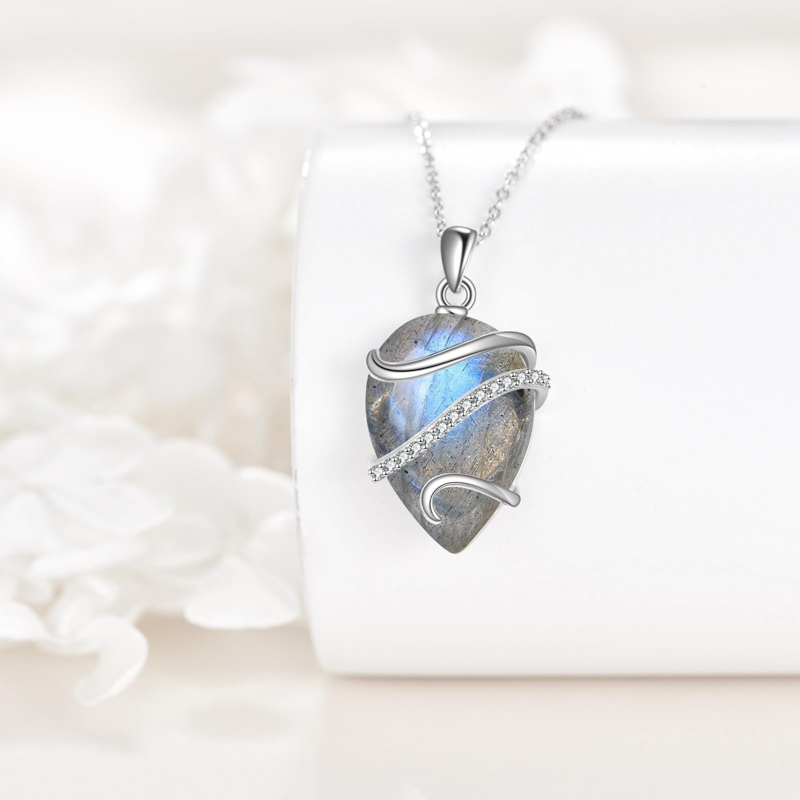 POPLYKE Labradorit/Larimar/Lapis Lazuli/Türkis/Opal/Moonstone Halskette für Frauen Sterling Silber Teardrop Halskette Schmuck Geschenk für Frauen