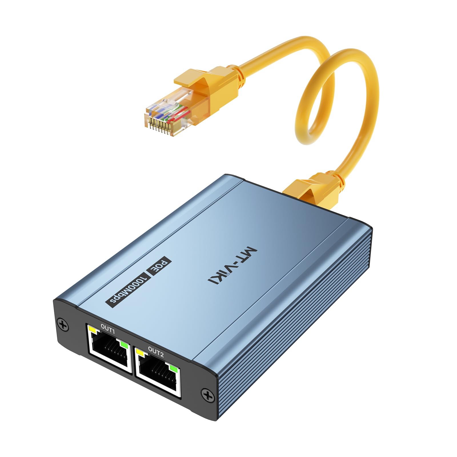 MT-VIKI Upgraded POE Ethernet Splitter - 1 to 3 1000Mbps, No Power Supply Required, Dual RJ45 Splitter for Cat5e/6/7/8 Cable, Compatible with POE IP Camera, Switch and More