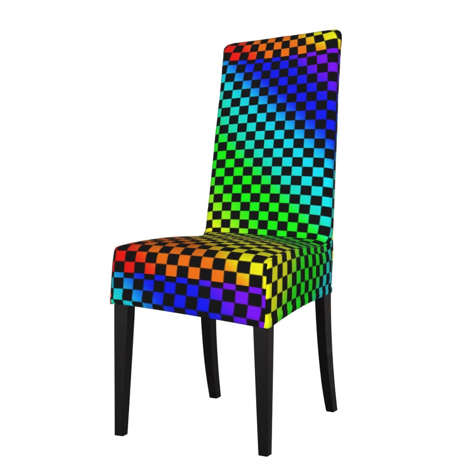 LKYMOH Black Rainbow Checkerboard, Chair Covers Stretch Chair Slipcovers for Dining Room, for Party Pet Protection Universal Fit Soft Polyester
