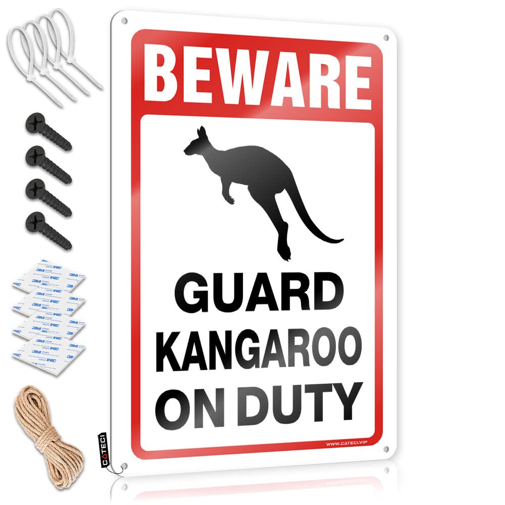 BRUNTELO Tin Signs Warning Beware! Guard Kangaroo On Duty Tin Sign Bar Mirrors For Man Cave Coffee Sign Decor(20X30CM)