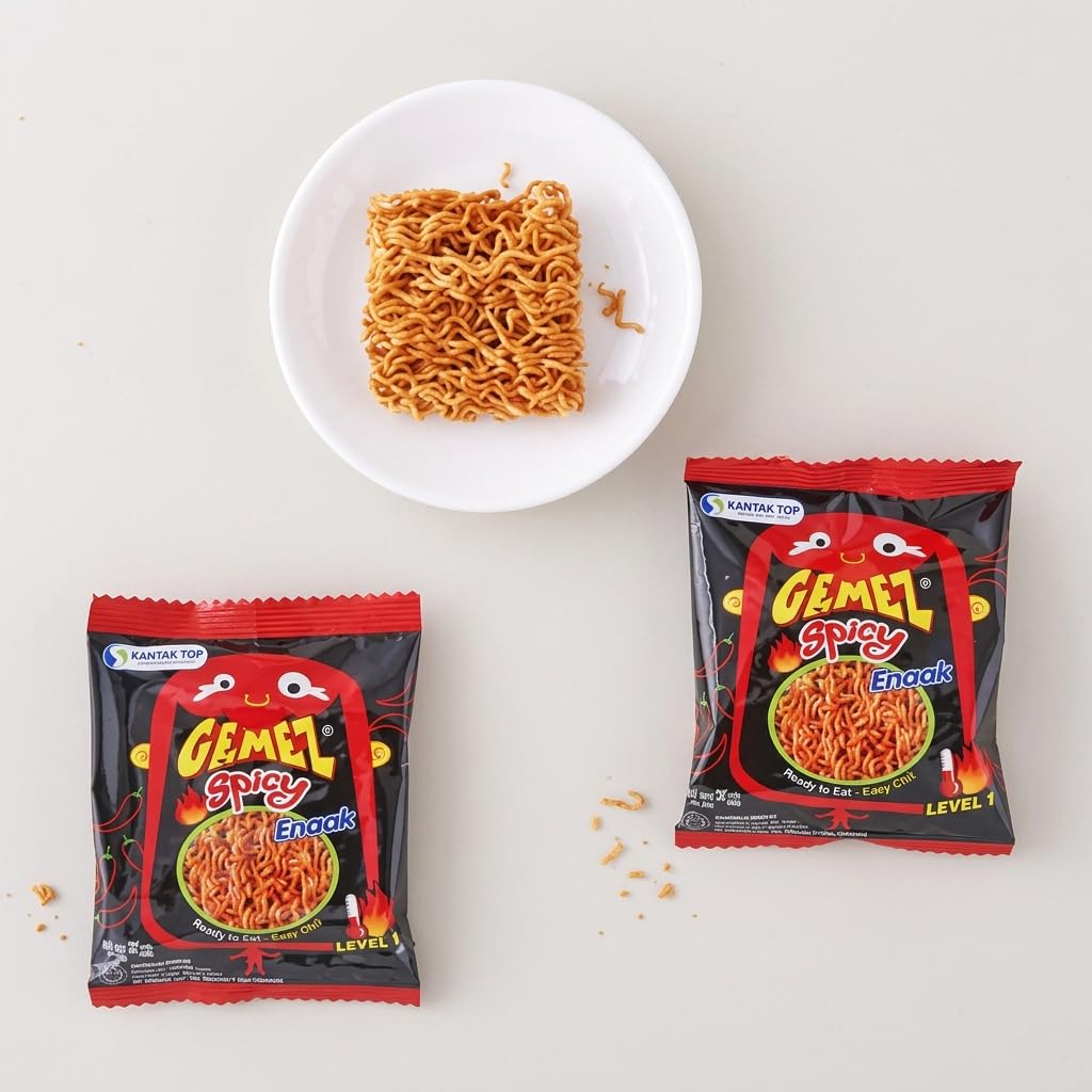 BENEPISYO Gemez Enaak Spicy Crispy Ramen Noodle Snack, 30 Packs, Hot & Spicy Chicken Flavor, Individually Wrapped in Retail Box, 16g Each, 게메즈에낙 스파이시 30개입 1박스