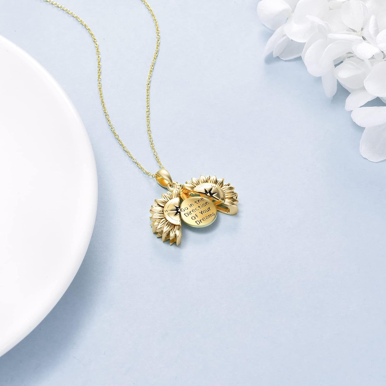 Sterling Silver Sunflower Locket Necklace You Are My Sunshine Engraved Pendant Necklaces Anniversary Jewelry for Her