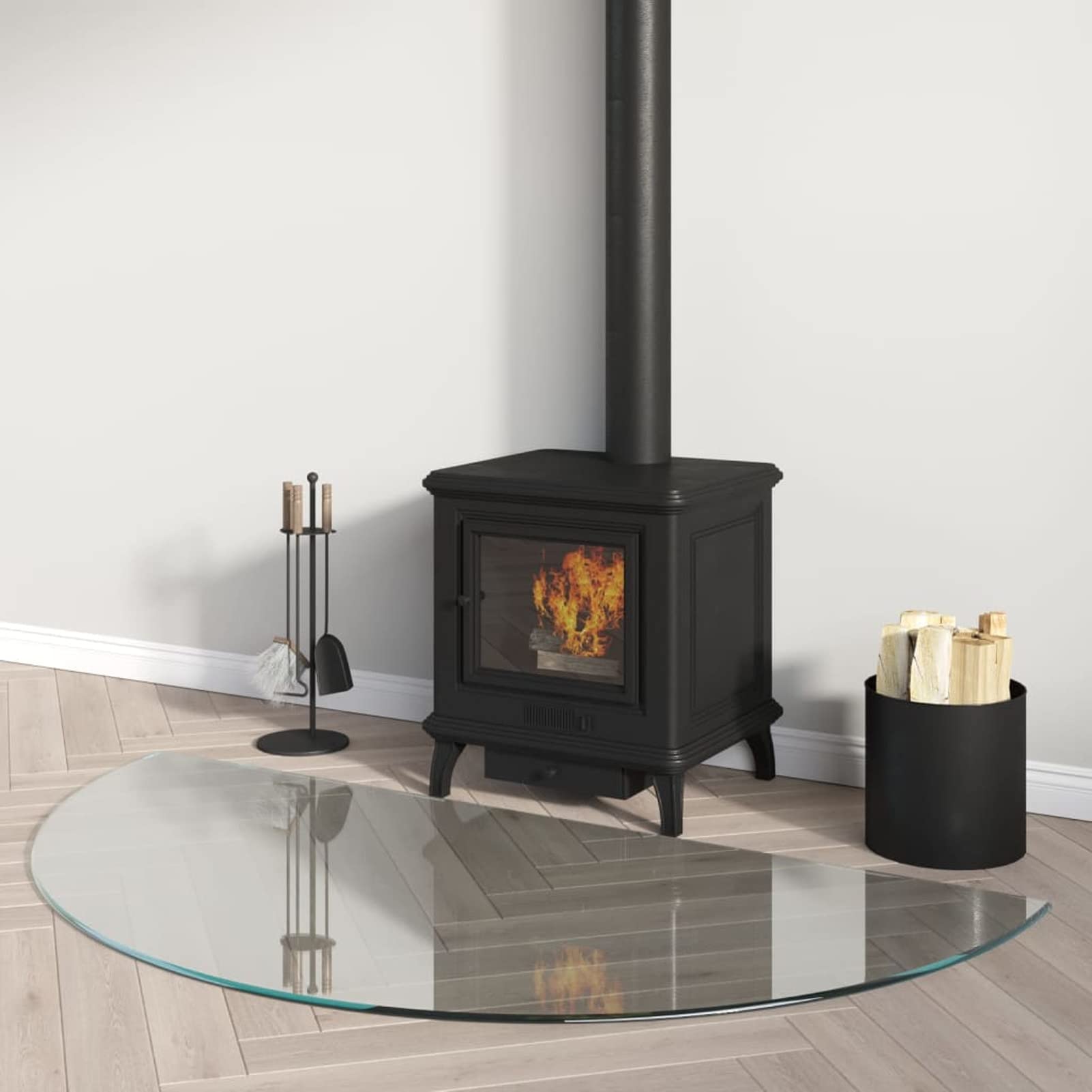 Placa de cristal para chimenea, semicircular, 1200 x 600 mm, protector de suelo para parquet y superficies laminadas, base de estufa resistente a altas temperaturas, cubierta de suelo de vidrio