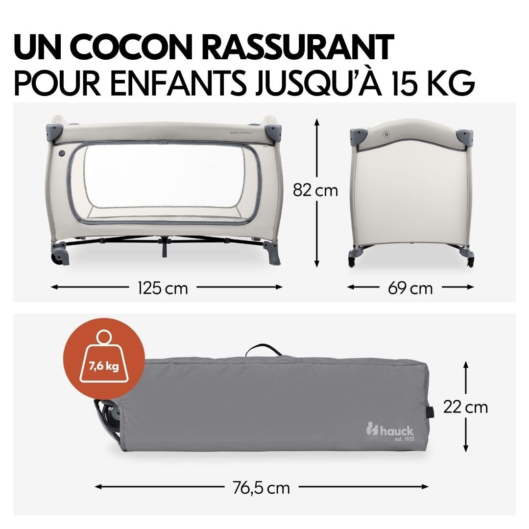 hauck Lit Parapluie Bébé Sleep N Easyfold I Pliage Ultra Rapide - Dark Grey | Inclus matelas et moustiquaire I Lit voyage bébé pliable avec roulettes, ouverture latérale et sac de transport