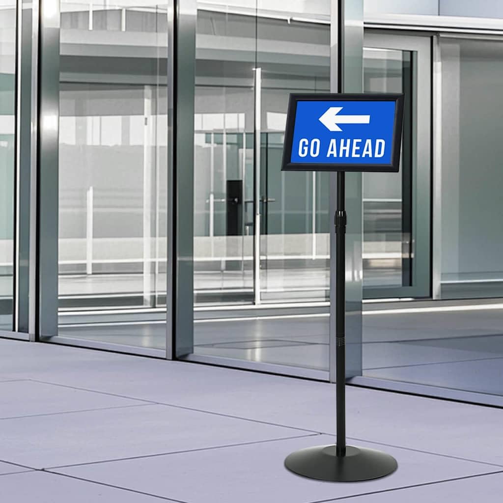 Podest Plakatständer A4 für Werbung, höhenverstellbarer Schildhalter aus Aluminium und Stahl, Flexibler Kundenstopper für Büro und Einzelhandel, Silber