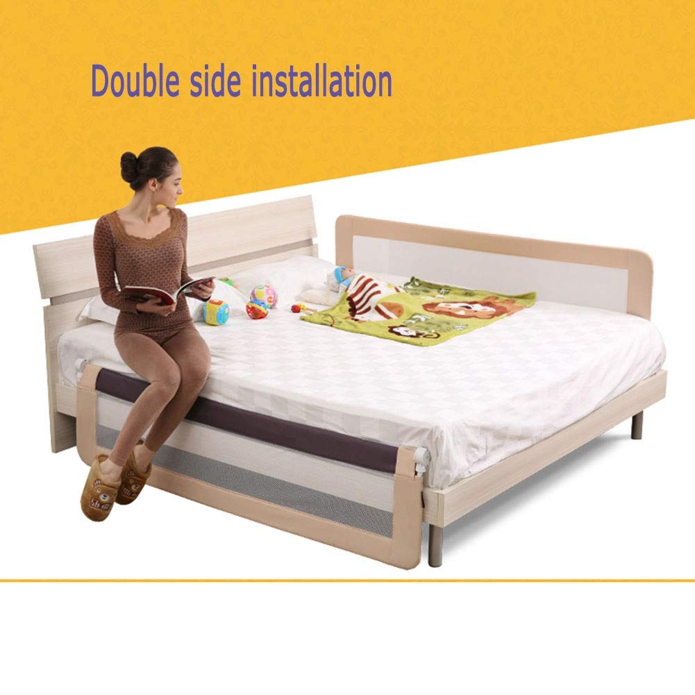 Barandillas De Cama Protección Barandilla De Cama Abatible hacia Abajo Barandilla De Malla con Protección contra Caídas De Malla Ventilada para Cama Individual/Doble, Caqui (Tamaño