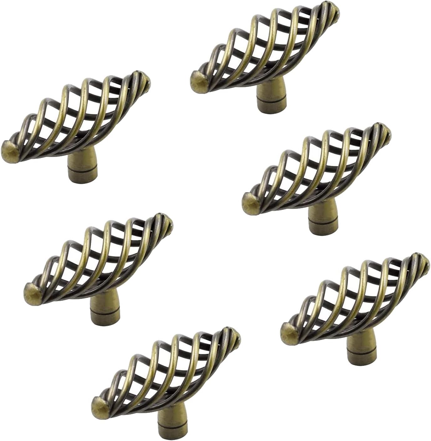 PENCK Knobs 6 Pcs Antique Brass Birdcage Pulls Oval Kitchen Cabinet Drawer Hardware Handles