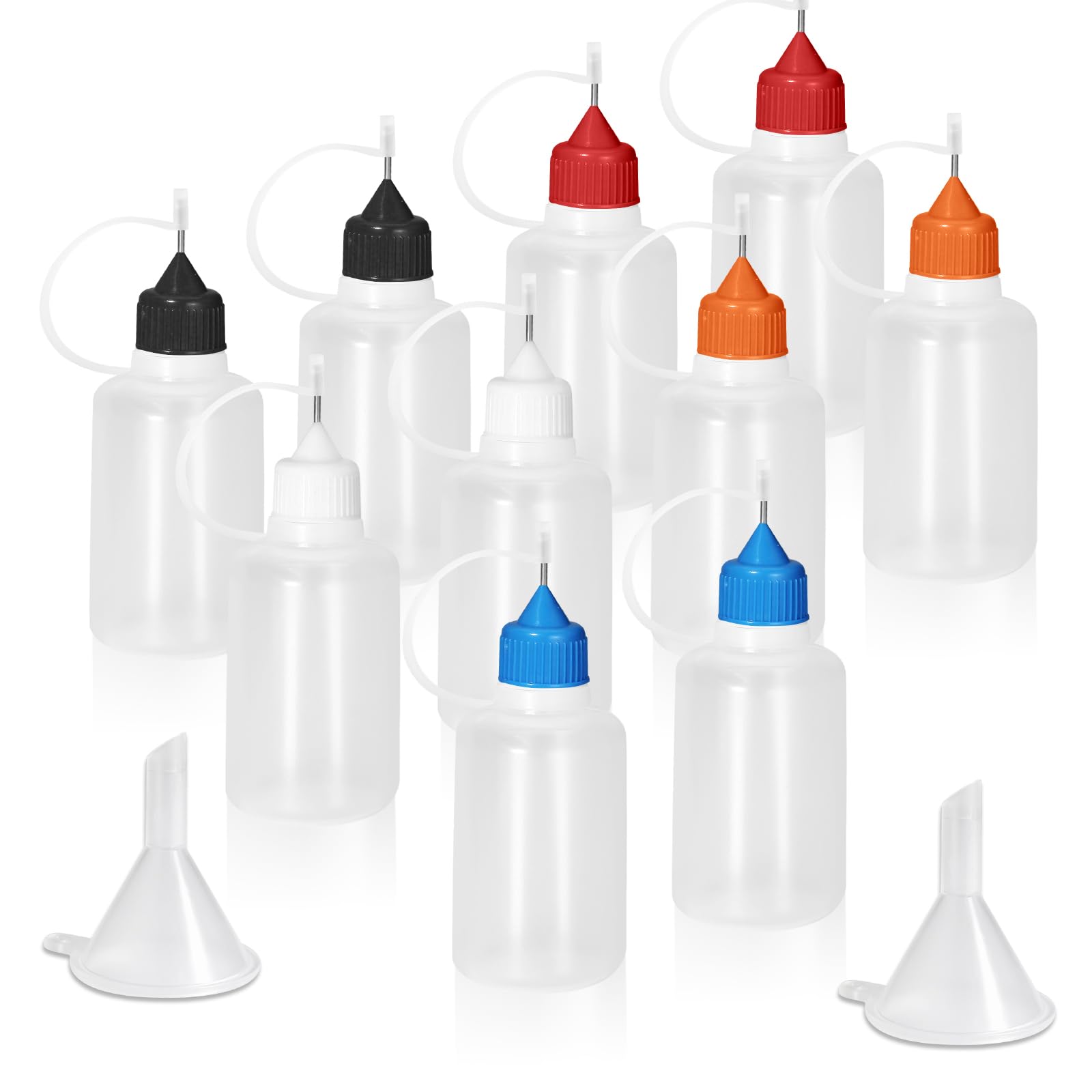 30ml Precision Tip Applicator Bottle, 10 Pcs 5 Color Fine Needle Tip Squeeze Bottles with 2 Mini Funnel, Fine Line Applicator wtih Leak-Proof Caps for DIY, Paint, Quilling, Craft, Acrylic-image-4