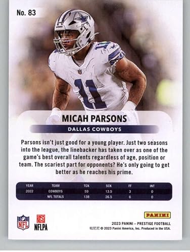 Miniatura 2 de 2023 Prestige Football #83 Micah Parsons Dallas Cowboys Official Panini NFL Trading Card (Stock Photo Shown, Near Mint to Mint Condition)