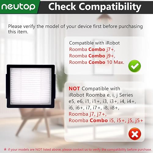 Miniatura 2 de Neutop Filtro compatible con iRobot Roomba Combo j7+, Combo j9+, 10 Max, piezas de filtro de repuesto robótico para aspiradora y trapeador, HEPA de