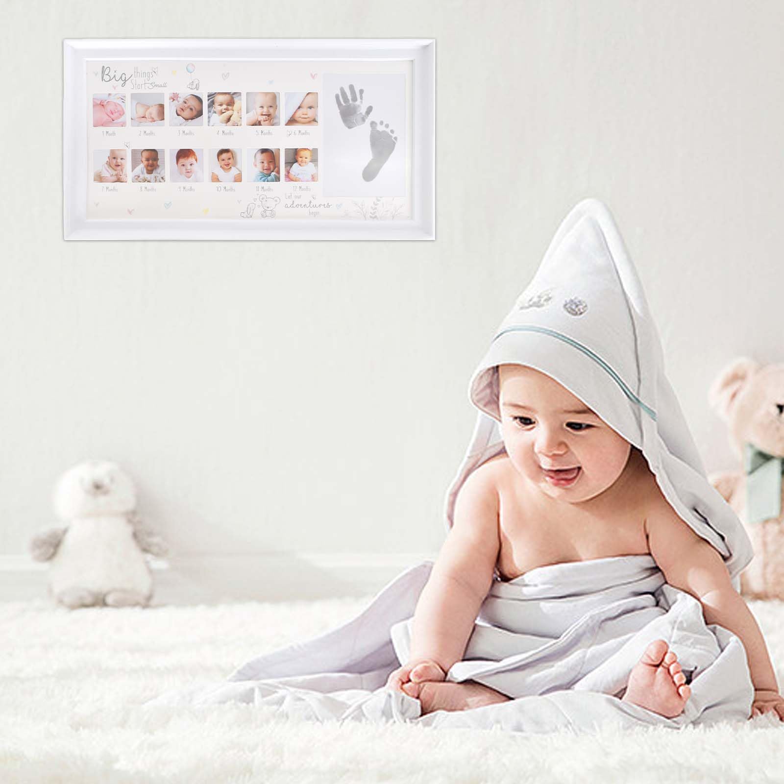 Souvenir Cadre Infantile 12 Mois Cadre Photo Multi Photo Bébé Ma Première Année Empreintes de Mains et de Pattes de Bébé Pour Nouveau-né Bebe Garçon Fille Souvenirs