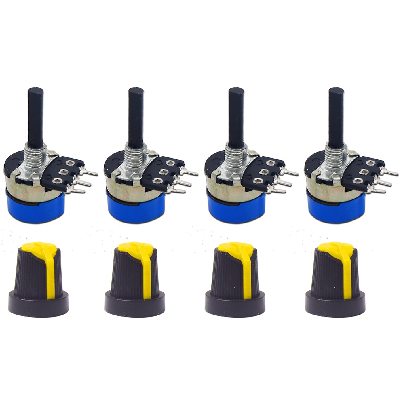 Electronic Spices 10K 3 Pin Round Shaft Potentiometer with in built on/off switch Volume Pot 10K with Knob for Multiple Applications (Black & Blue) (Pack of 4)-image-27