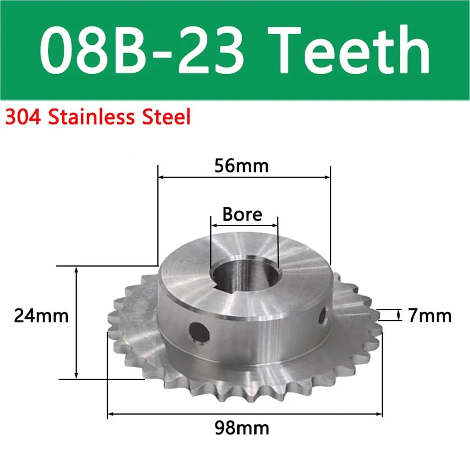 Piñón de acero inoxidable 20T-28T 08B de : rueda de cadena duradera con orificio de 14-40 mm, paso de 12,7 mm, 1 pieza(32mm(keyway 10mm) 20Teeth)